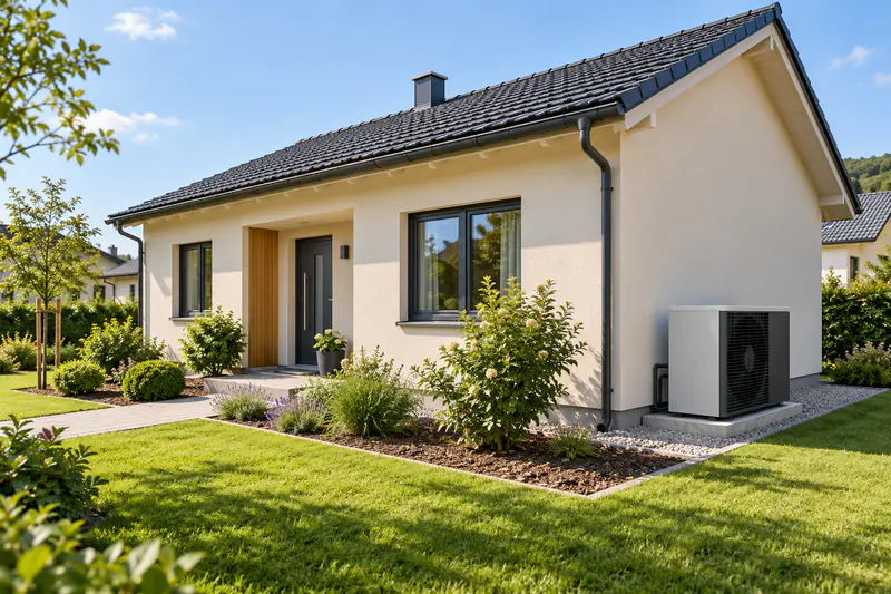 Einfamilienhaus mit rund 100 m² Wohnfläche und Wärmepumpe im Garten